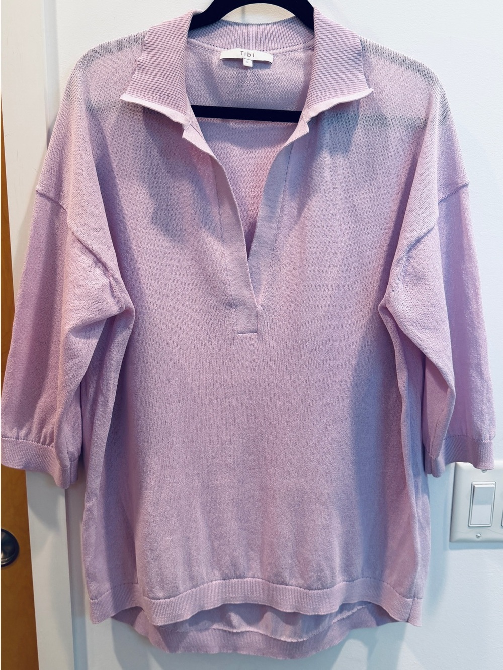 TIBI Crispy Viscose Sweater Easy Polo in Dusty Lavender - Picture 6 of 7